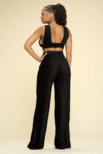Load image into Gallery viewer, Crushed Velvet Plunging Neck Tank Top And High Waist Palazzo Pants Set

