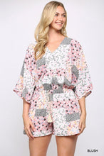 Load image into Gallery viewer, Patchwork Printed Surplice Romper With Waist Tassel Tie And Bottom Lining
