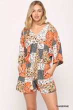 Load image into Gallery viewer, Patchwork Printed Surplice Romper With Waist Tassel Tie And Bottom Lining

