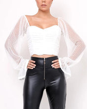 Load image into Gallery viewer, Sexy chiffon net yarn wave point breast wrap navel small long sleeve (size S-XL)

