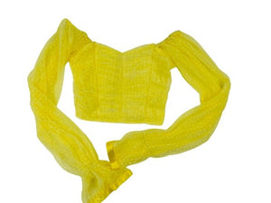 Sexy chiffon net yarn wave point breast wrap navel small long sleeve (size S-XL)