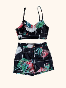 Tropical Print Spaghetti Strap Crop Top & Shorts Sets S-XXL