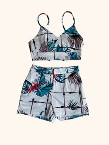 Tropical Print Spaghetti Strap Crop Top & Shorts Sets S-XXL