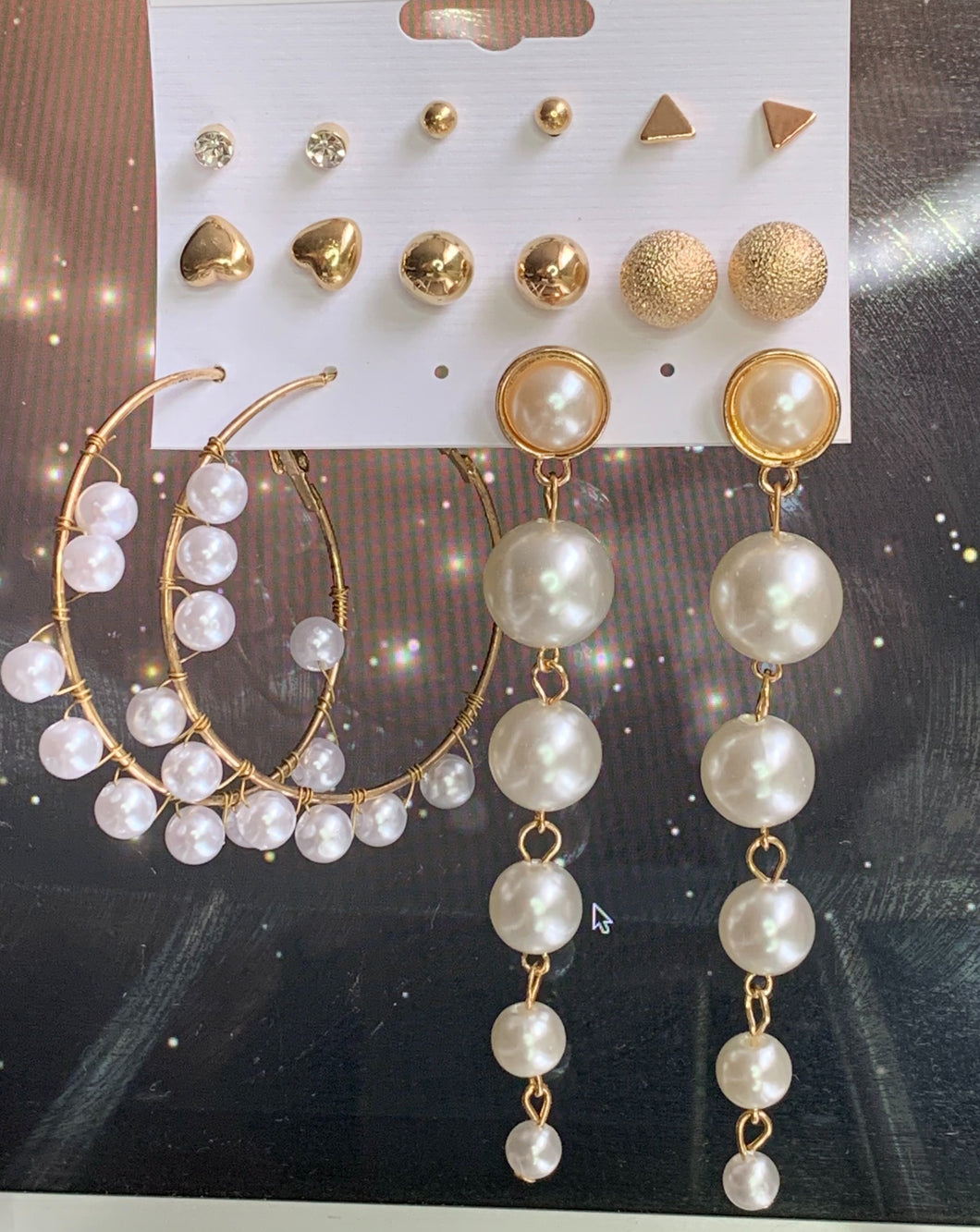 Gold and Pearl Earring Set