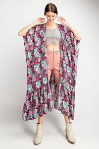 Rayon Challis Ruffle Bottom Maxi Open Kimono