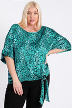 Load image into Gallery viewer, Short Sleeve Side Knot Hemline Leopard Print Woven Top
