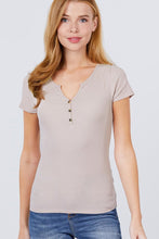 Load image into Gallery viewer, Short Sleeve W/button Detail Henley Neck Rib Knit Top

