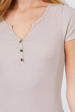 Load image into Gallery viewer, Short Sleeve W/button Detail Henley Neck Rib Knit Top
