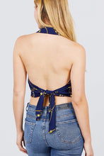 Load image into Gallery viewer, Sleeveless Halter Neck W/collar Button Down Open Back Tie Closer Printed Woven Top
