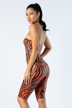 Load image into Gallery viewer, Zebra Print Tube Romper With Front O Ring Zipper Detail
