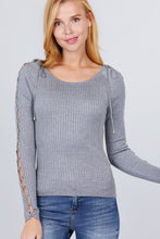Load image into Gallery viewer, Long Sleeve W/strappy Detail Round Neck Rib Sweater Top
