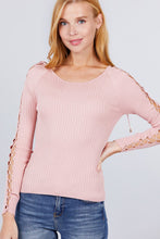 Load image into Gallery viewer, Long Sleeve W/strappy Detail Round Neck Rib Sweater Top
