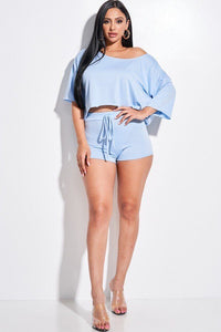 Solid French Terry Slouchy Top And Shorts Two Piece Set