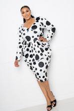 Load image into Gallery viewer, Polka Dot Drop Waist Ruched Midi Dress
