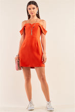 Load image into Gallery viewer, Tomato Red Sweetheart Neck Off The Shoulder Mini Dress
