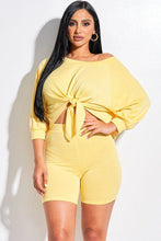 Load image into Gallery viewer, Solid French Terry Tie Front Off The Shoulder Slouchy Top And Shorts Two Piece Set
