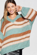 Load image into Gallery viewer, V-neck Cozy Thick Knit Stripe Pullover Sweater
