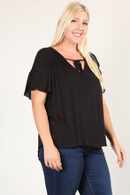 Load image into Gallery viewer, Plus Size Solid Top With A Necktie, Pleated Detail, And Flutter Sleeves
