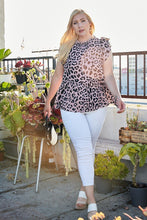 Load image into Gallery viewer, Plus Size Round Neck Back Button Leopard Print Top
