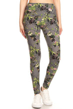 Load image into Gallery viewer, 5-inch Long Yoga Style Banded Lined Floral Printed Knit Legging With High Waist
