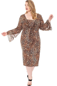 Leopard Print Cardigan & Dress Plus Size Set