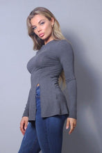 Load image into Gallery viewer, Sleek &amp; Chic Fall Long Sleeve Slitted Top
