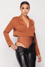Load image into Gallery viewer, Deep-v Cropped Power Shoulder Blazer Bodysuit
