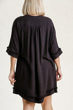 Load image into Gallery viewer, Linen Blend Round Neck Half Sleeve Dress With Chest Pocket And Frayed Edge Detail
