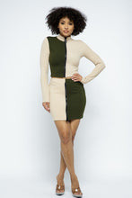 Load image into Gallery viewer, Rib Color Block Mock Neck Long Sleeve High-waist Mini Skirt With Front Zipper Set
