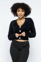 Load image into Gallery viewer, Eyelash Knit Cropped Cardigan With Pearl Button Details
