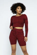 Load image into Gallery viewer, Knit Long Sleeve Cropped Top Knit High-waist Biker Shorts Set
