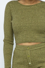 Cargar imagen en el visor de la galería, Knit Long Sleeve Cropped Top Knit High-waist Biker Shorts Set
