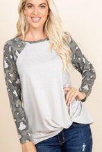 Load image into Gallery viewer, Casual French Terry Side Twist Top With Animal Print Long Sleeves
