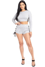 Load image into Gallery viewer, Color Contrast Lace Up Side Shorts Set
