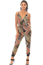 Load image into Gallery viewer, Boarder Print Wrap Drawstring Waist Jumpsuit
