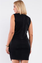 Load image into Gallery viewer, Sleeveless V-neck Asymmetrical Wrap Rhinestones Detail Fitted Mini Blazer Dress
