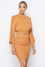 Load image into Gallery viewer, Ruched Long Sleeve And Skirt Set

