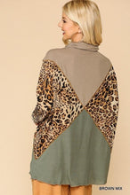 Load image into Gallery viewer, Solid And Animal Print Mixed Knit Turtleneck Top With Long Sleeves
