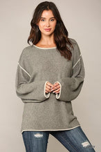 Load image into Gallery viewer, Two-tone Sold Round Neck Sweater Top With Piping Detail
