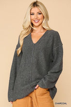 Load image into Gallery viewer, V-neck Solid Soft Sweater Top With Cut Edge
