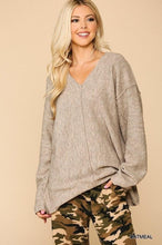 Load image into Gallery viewer, V-neck Solid Soft Sweater Top With Cut Edge
