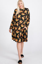 Load image into Gallery viewer, Floral Mock Neck Hidden Pocket Round Hem Midi Dress
