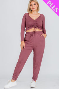 Plus Size Strap Ruched Top And Jogger Pants Set