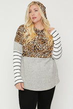 Load image into Gallery viewer, Plus Size Color Block Hoodie Featuring A Cheetah Print
