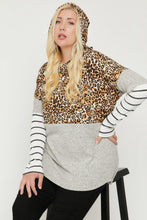 Load image into Gallery viewer, Plus Size Color Block Hoodie Featuring A Cheetah Print
