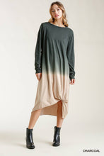 Load image into Gallery viewer, Ombre Front Knot Detail Long Sleeve Maxi Dress With Raw Hem
