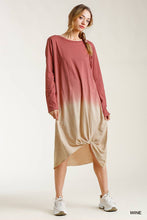 Load image into Gallery viewer, Ombre Front Knot Detail Long Sleeve Maxi Dress With Raw Hem

