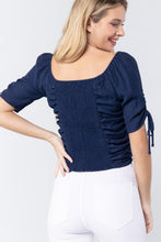 Load image into Gallery viewer, Elbow Slv Smocked Ruched Woven Top
