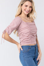 Load image into Gallery viewer, Elbow Slv Smocked Ruched Woven Top
