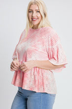 Load image into Gallery viewer, Tie Dye Ruffled Sleeves And Bottom Eyelet Blouse
